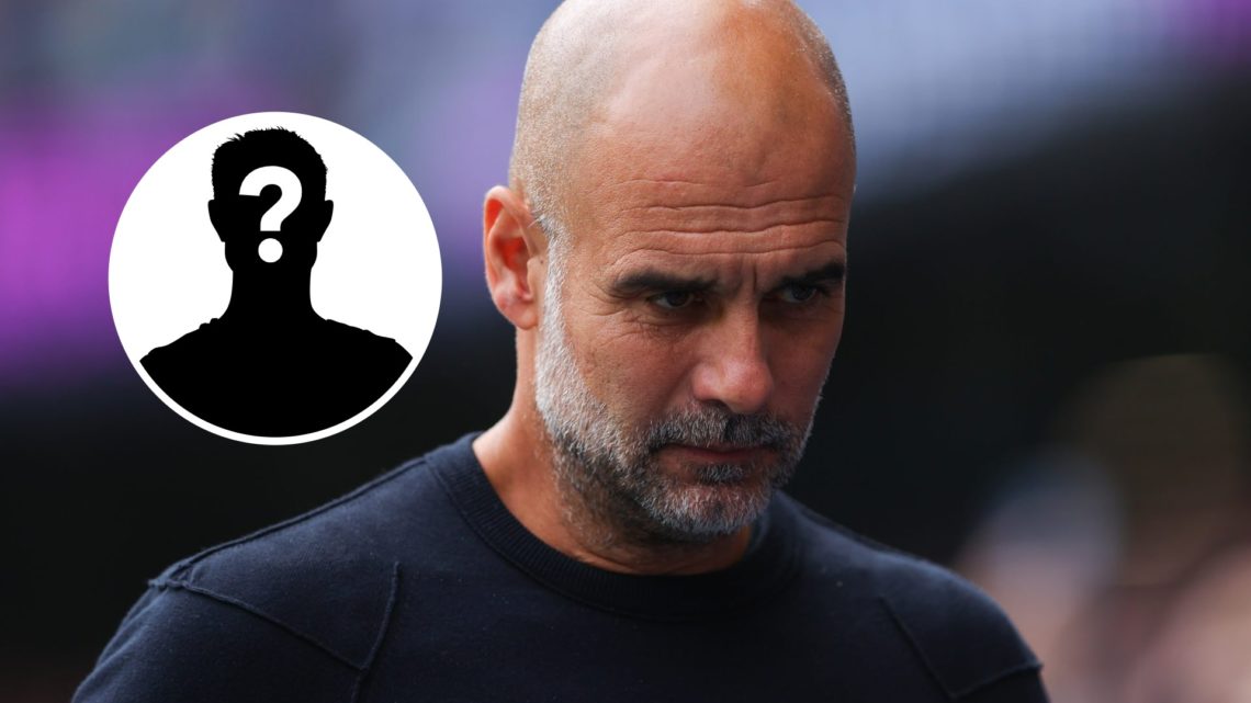 Man City manager Pep Guardiola looking serious (main image) mystery player inset (top left corner)