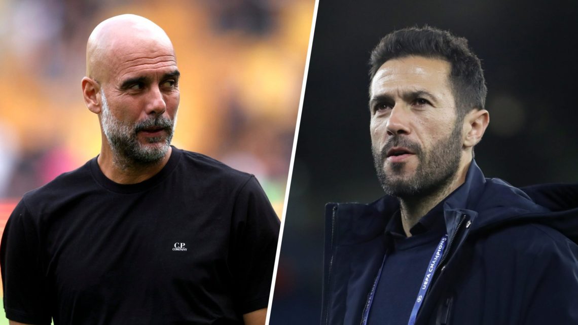 Split image - Pep Guardiola during Wolves vs Man City (left) close up of Hugo Viana (right)