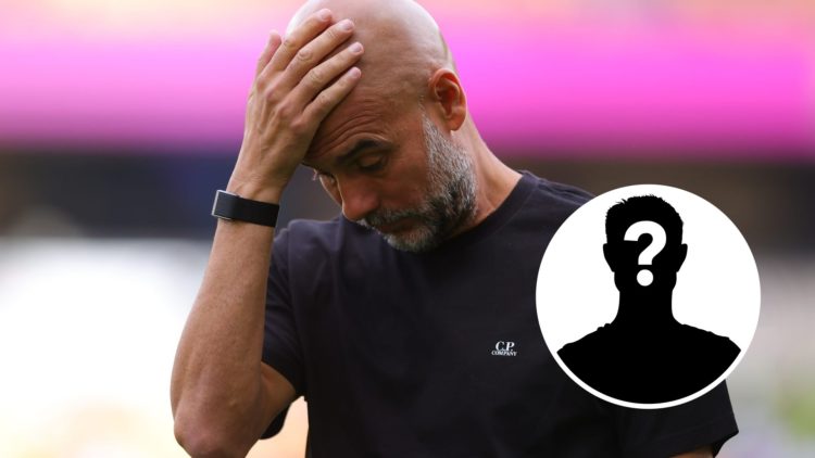 Pep Guardiola with his hand on his head (main image) mystery player inset (bottom right corner)