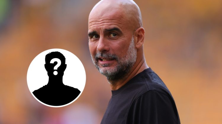 Pep Guardiola looking concerned during Wolves vs Man City (main image) mystery player inset (top left corner)
