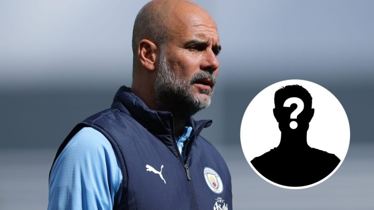 Pep Guardiola during Man City training (main image) mystery player inset (bottom right corner)