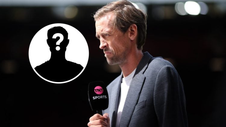Peter Crouch holding a TNT Sports microphone (main image) mystery player inset (top left corner)