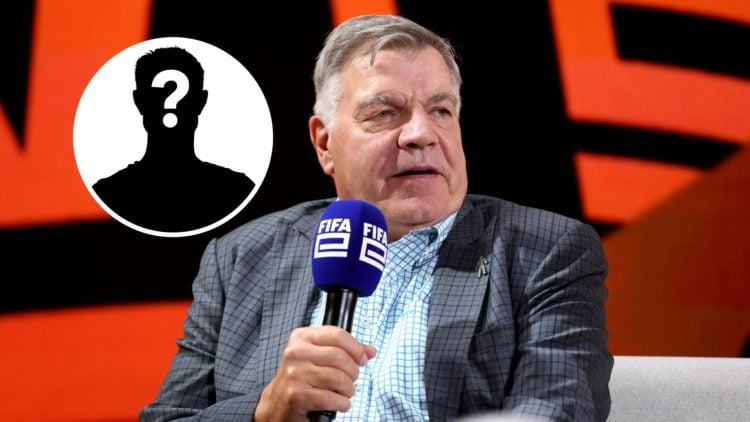 Sam Allardyce speaking at a FIFA event (main image) mystery player inset (top left corner)