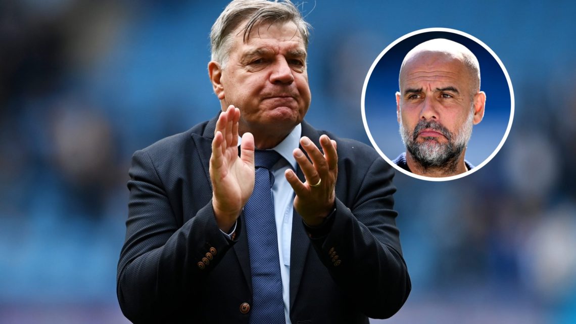 Iconic Premier League manager Sam Allardyce with inset of Manchester City manager Pep Guardiola