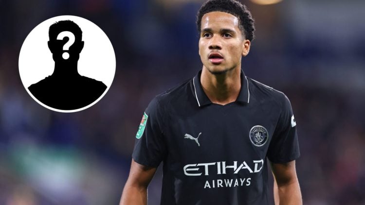 Split Image of Manchester City's Divine Mukasa in action (main image) with inset of mystery player (top left corner)