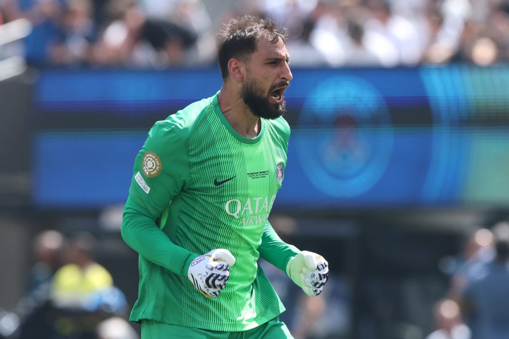 Gianluigi Donnarumma reacts during Paris Saint-Germain v Real Madrid