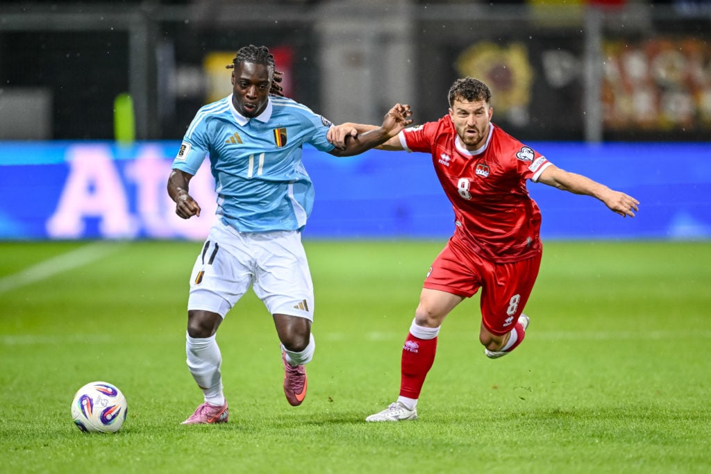 Jeremy Doku in action against Liechtenstein for Belgium.