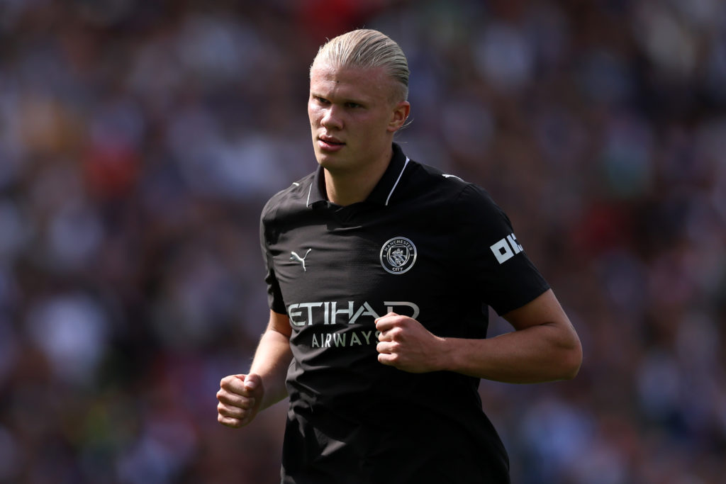 Erling Haaland in action during Brighton v Manchester City.