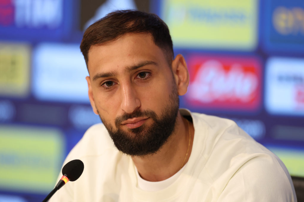 Gianluigi Donnarumma during a press conference with Italy