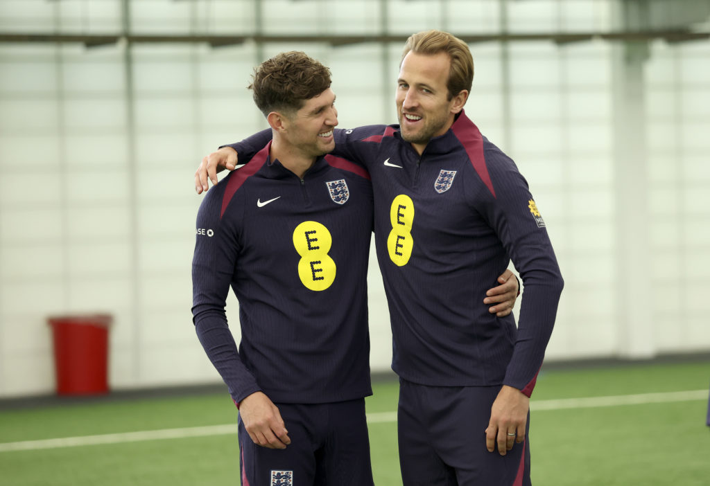 John Stones and Harry Kane during England training.