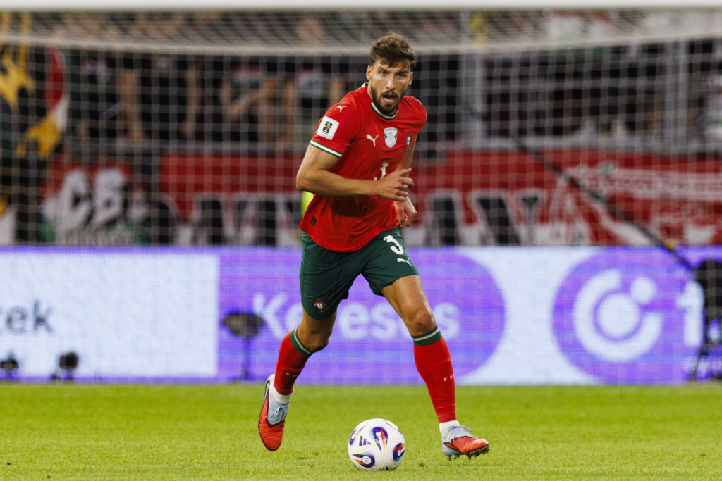 Ruben Dias in action during Hungary v Portugal