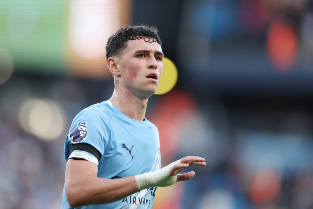 Phil Foden looking on during Manchester City v Manchester United