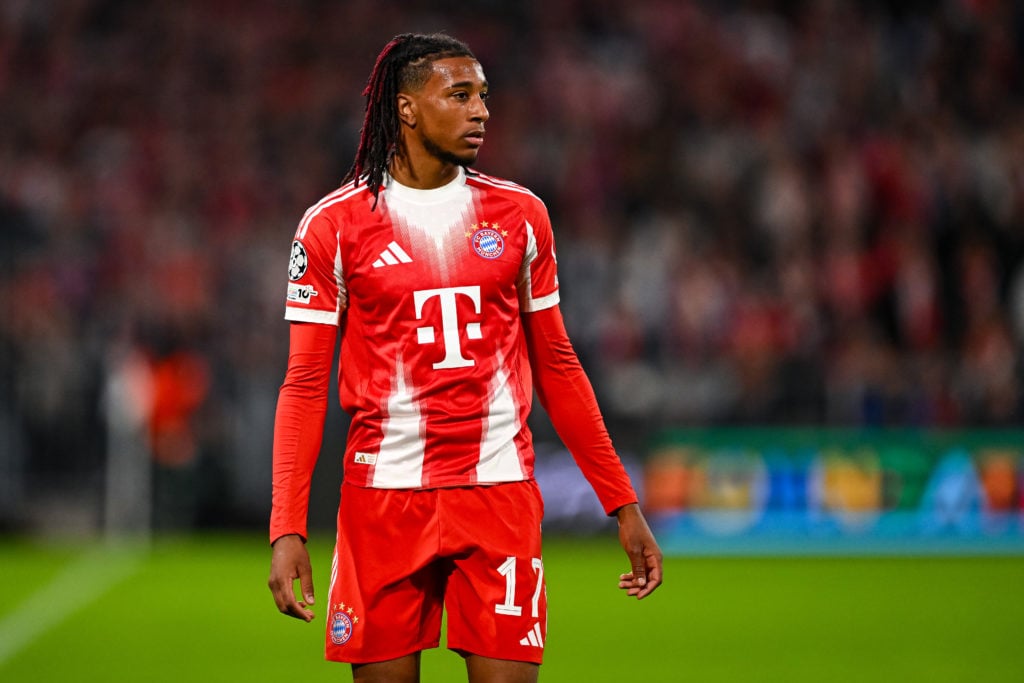 Michael Olise looking on during Bayern Munich vs Chelsea