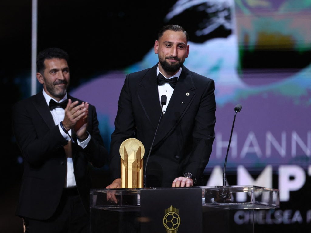 Gianluigi Donnarumma before giving his speech after winning The Yashin Trophy