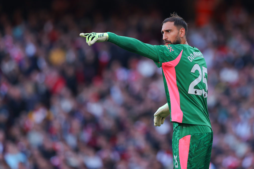 Gianluigi Donnarumma gestures during Arsenal v Manchester City