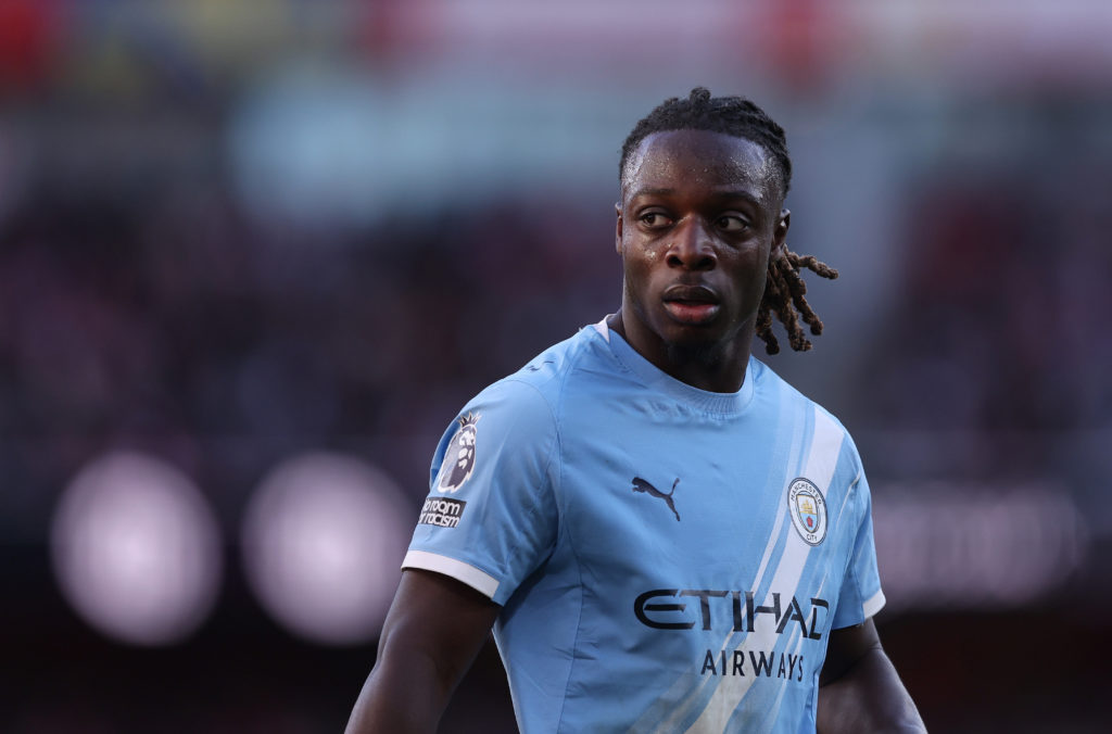 Jeremy Doku in action during Arsenal v Manchester City.