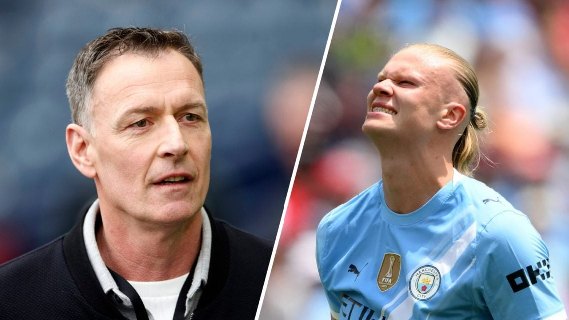Split image - Chris Sutton working as a pundit (left) Erling Haaland looking frustrated during a Man City game (right)