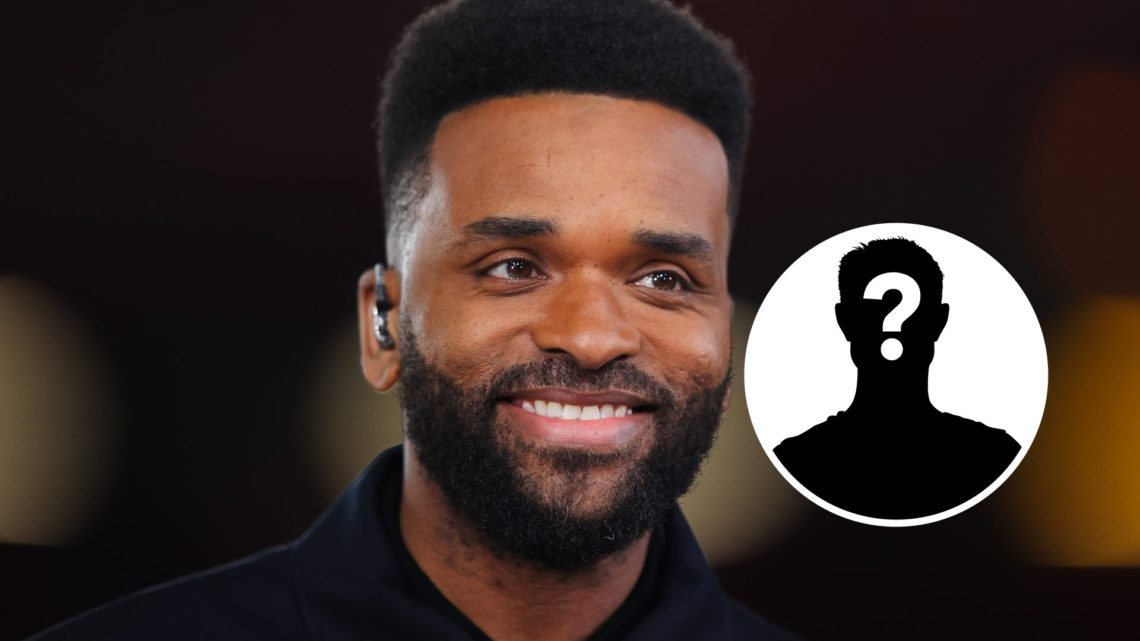 Darren Bent smiling while doing punditry work (main image) mystery player inset (bottom right corner)