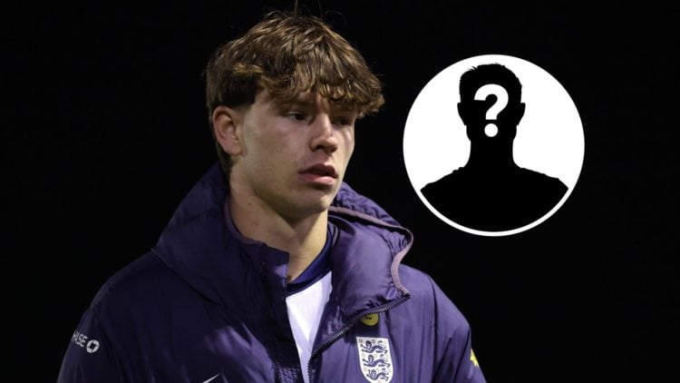 Everton midfielder Tyler Dibling with inset of mystery silhouette