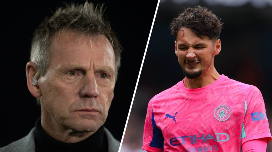 Split image - Stuart Pearce working as a pundit (left) James Trafford in action for Man City (right)