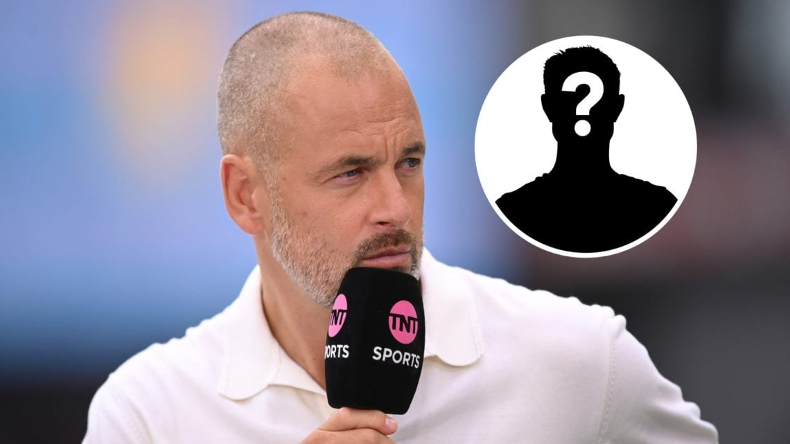 Joe Cole speaking into a TNT Sports microphone (main image) mystery player inset (top right corner)