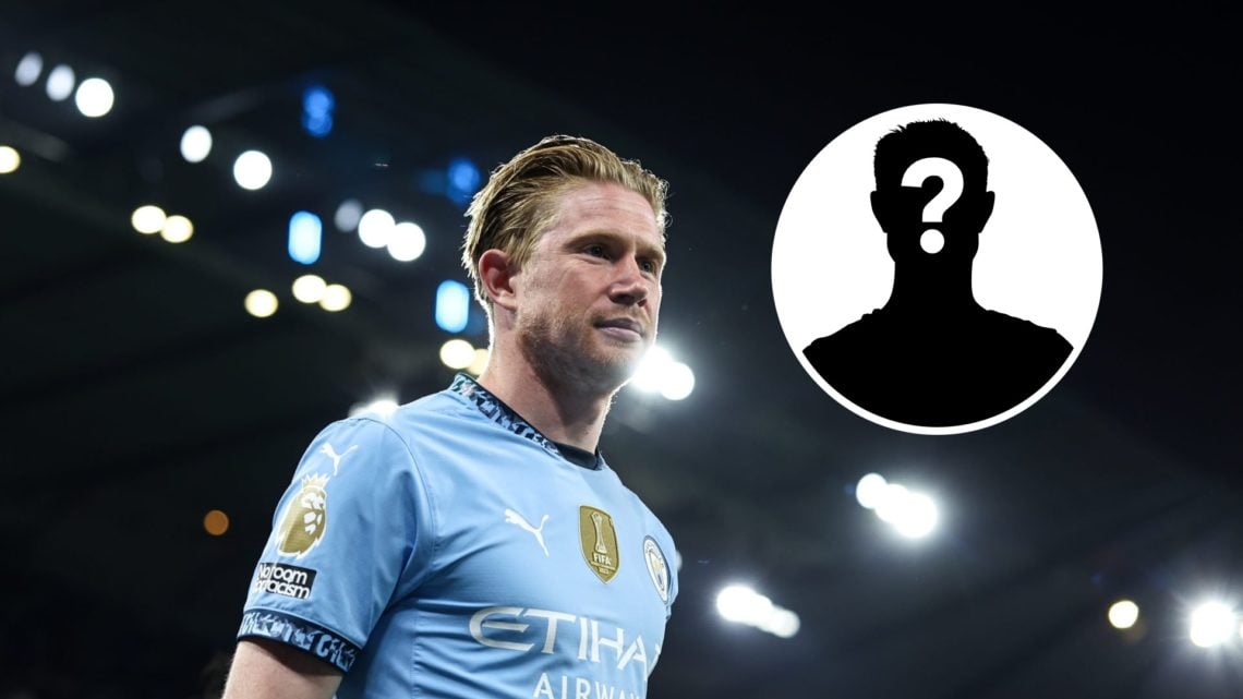 Kevin De Bruyne in his Manchester City days with inset of mystery silhouette