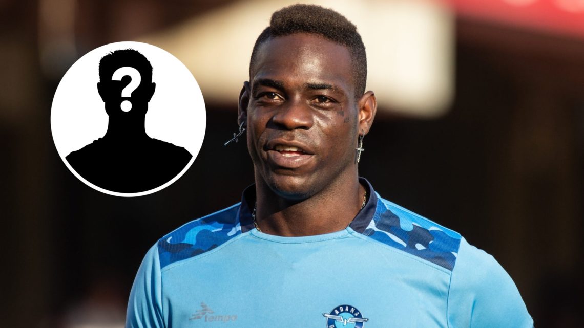 Manchester City cult hero Mario Balotelli with inset of mystery silhouette