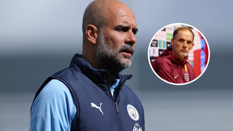 Manchester City manager Pep Guardiola with inset of England head coach Thomas Tuchel