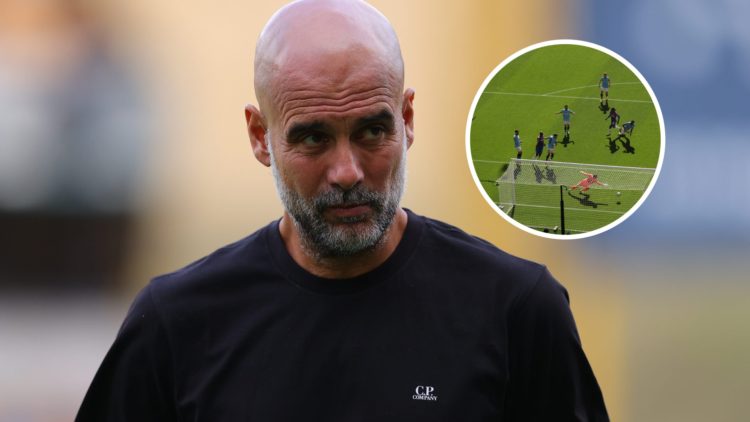Manchester City manager Pep Guardiola with inset of Stefan Ortega