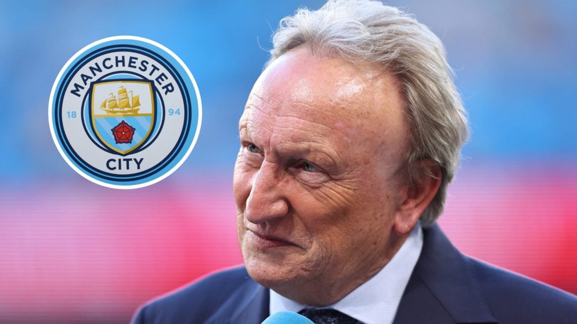 Neil Warnock with inset of Manchester City badge