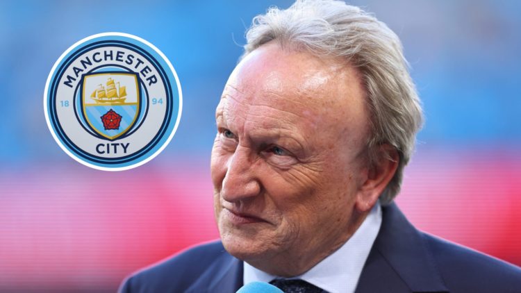 Neil Warnock with inset of Manchester City badge