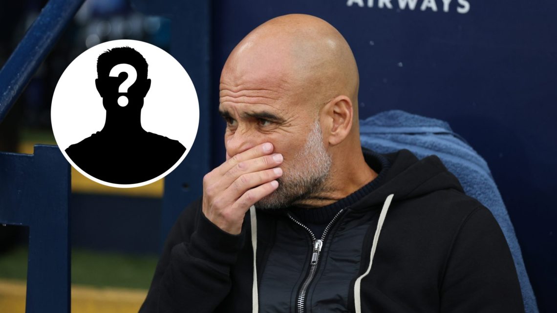 Pep Guardiola with his hand on his face (main image) mystery player inset (top left corner)