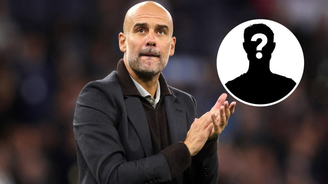 Pep Guardiola applauding Man City supporters (main image) mystery player inset (top right corner)
