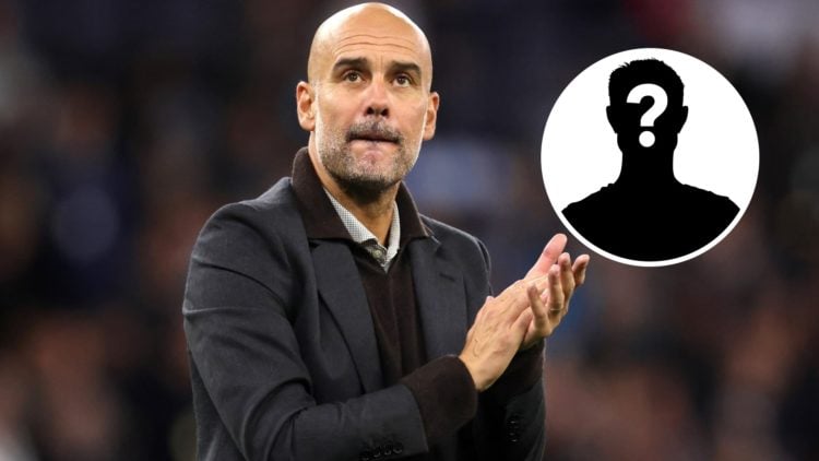 Pep Guardiola applauding Man City supporters (main image) mystery player inset (top right corner)