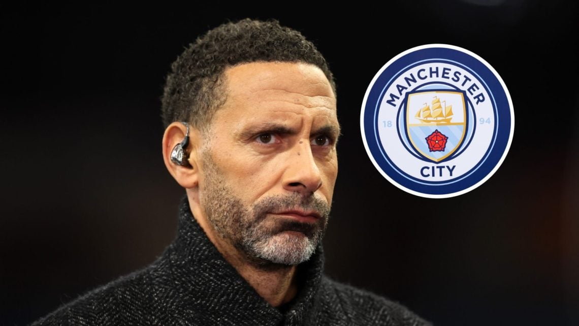 Rio Ferdinand with inset of Manchester City badge