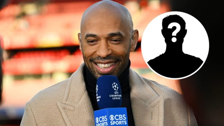 Thierry Henry with a CBS Sports microphone (main image) mystery player inset (top right corner)