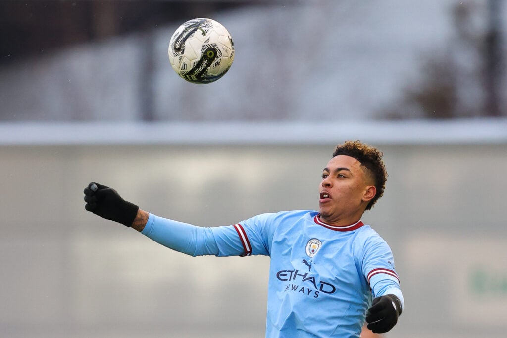 Morgan Rogers playing for the Manchester City academy.