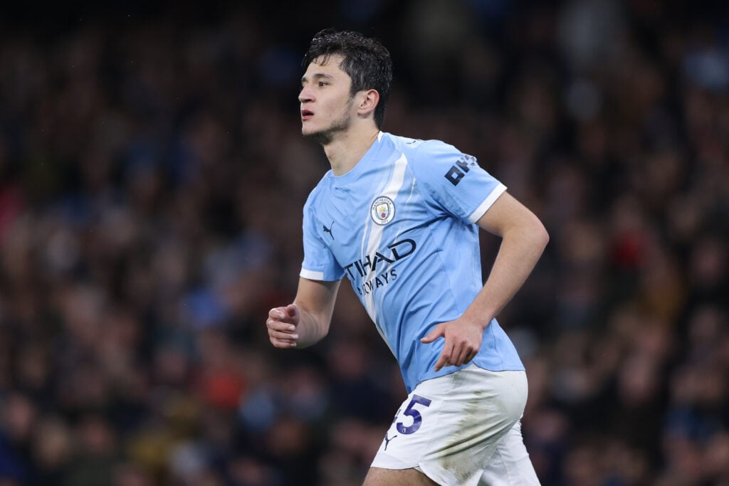 Abdukodir Khusanov playing for Manchester City.