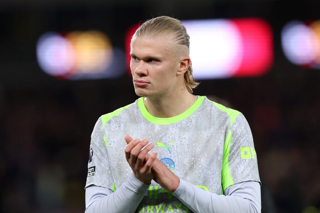 Erling Haaland playing for Manchester City.