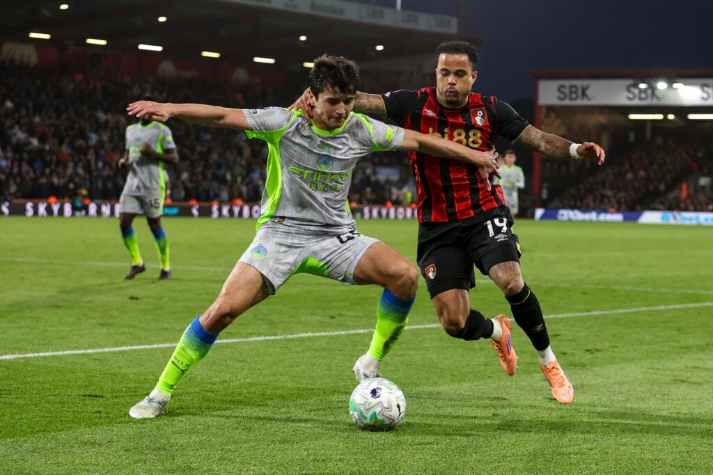 Abdukodir Khusanov playing for Manchester City.