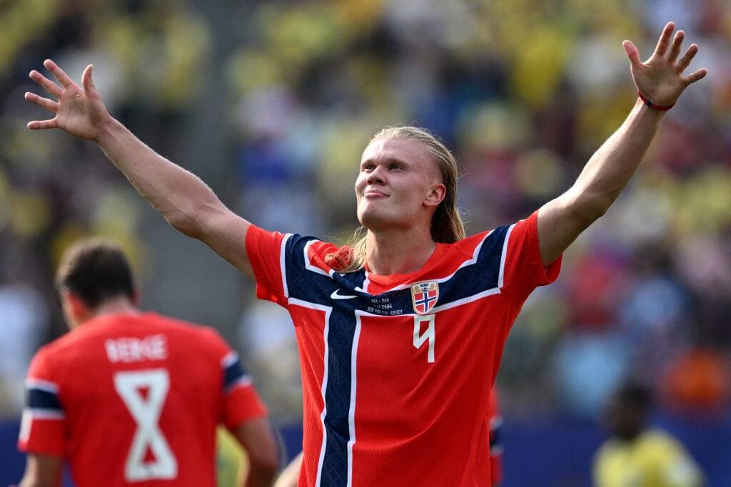 Erling Haaland celebrates for Norway.
